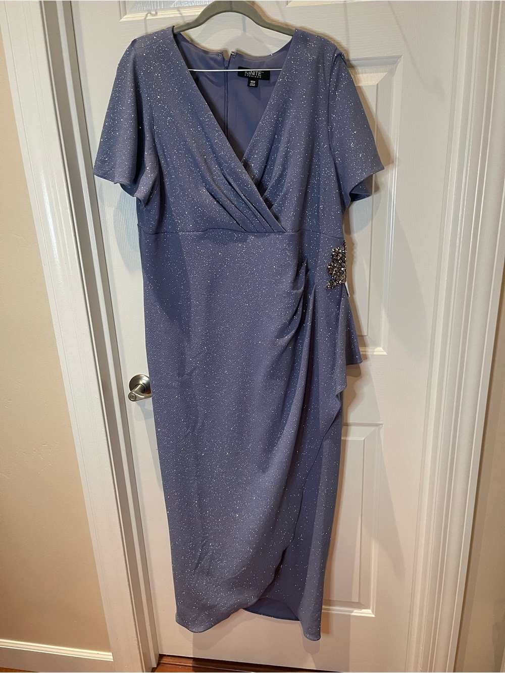 Plus-Size Glitter Wrap Maxi Dress in periwinkle Blue - Picture 4 of 16